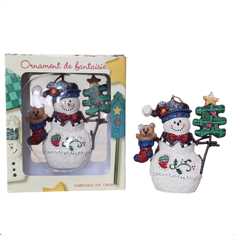 Adorable Vintage Snowman Christmas Ornaments Set of 2